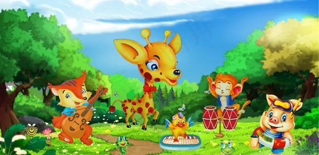 卡通森林矢量动物派对背景图片