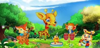 卡通森林矢量动物派对背景图片