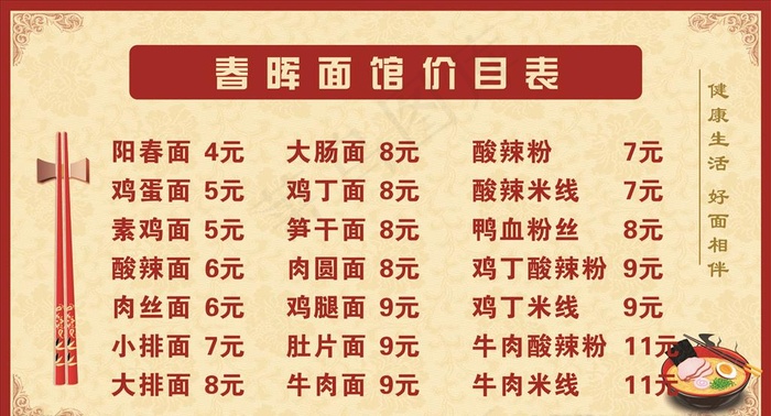 面馆价目表图片cdr矢量模版下载