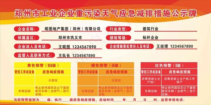 重污染天气应急减排措施公示牌图片cdr矢量模版下载