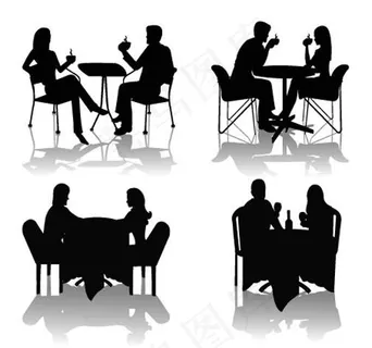 喝咖啡的人物剪影矢量素材图片