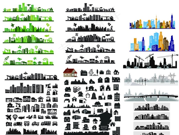 各种城市剪影图片cdr矢量模版下载