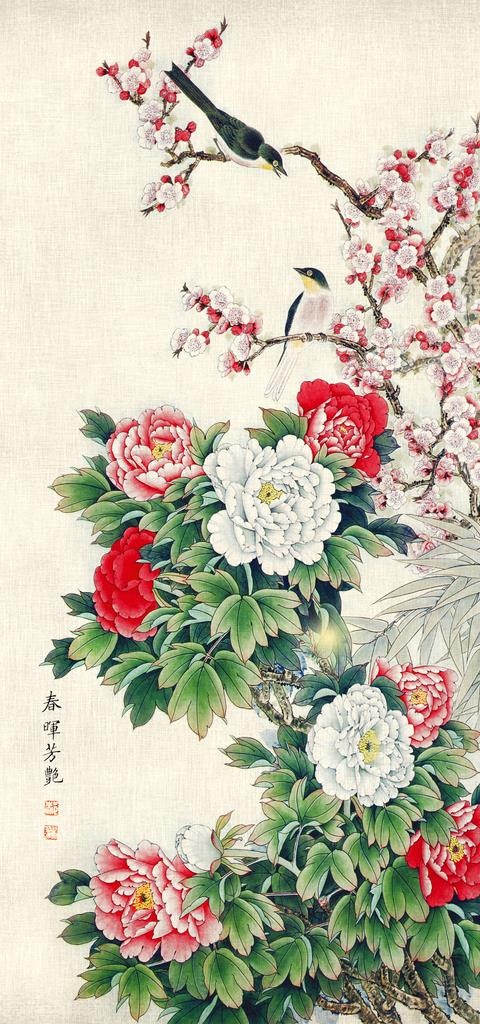 富贵牡丹图玄关背景墙图片