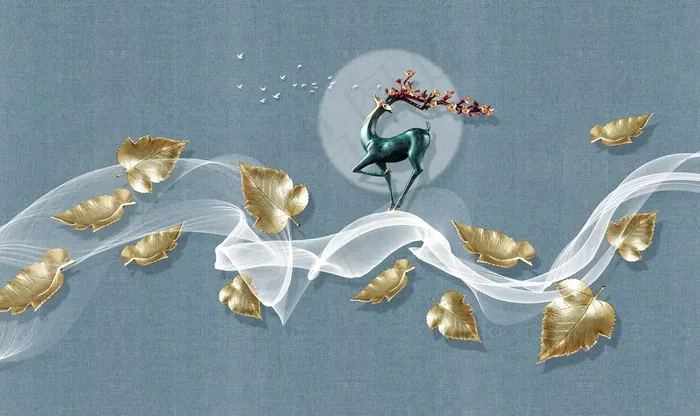 新中式梅花麋鹿背景墙图片(9071X5669(DPI:72))psd模版下载