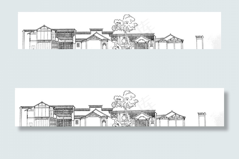 古建筑结构线稿图图片