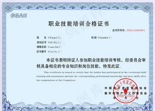 职业培训合格证书图片