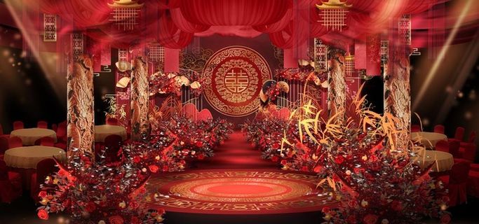 红色大气中式婚礼效果图图片