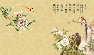 鸟语花香中式背景图片