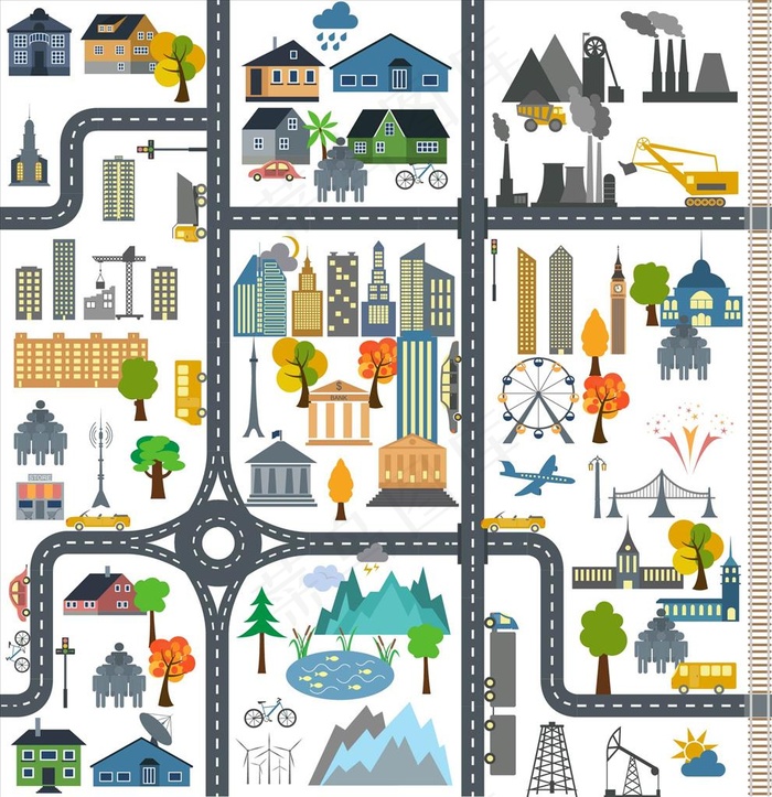 卡通城市场景矢量图下载图片