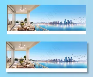 湖景 河景 阳台 地产 分层图片