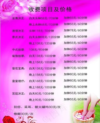 足浴收费价格表图片