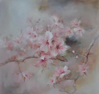 桃花 油画 原创 艺术 图片