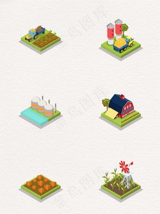 卡通建筑农场模型3D立体插画图片