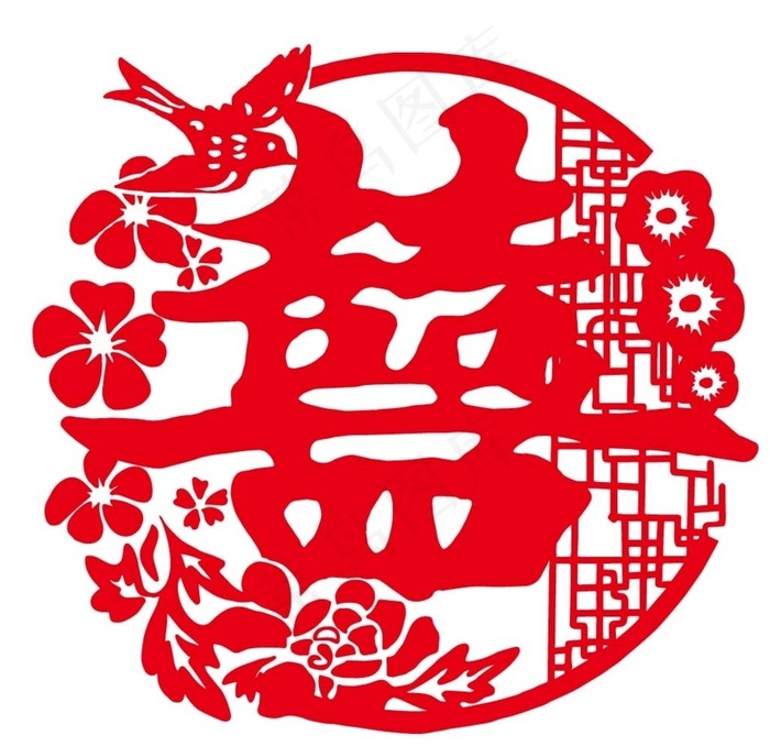 红色窗花双喜图片