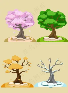 手绘春夏秋冬四季的树图片