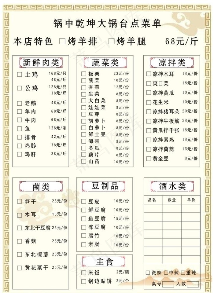 菜单图片cdr矢量模版下载
