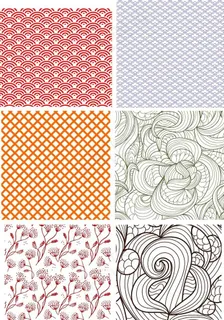 波浪+方格+祥云+手绘复古底纹图片