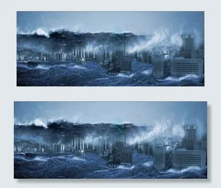 海啸场景图片