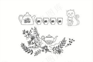 婚礼婚纱结婚水壶茶壶花朵花纹底图片