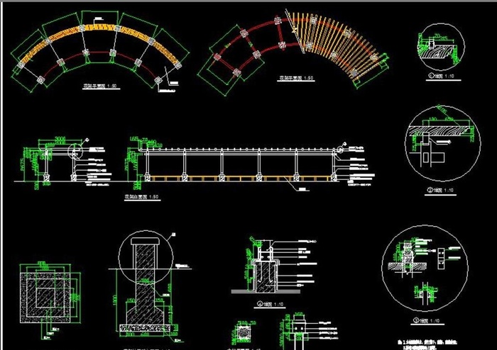 双柱弧形花架施工图图片