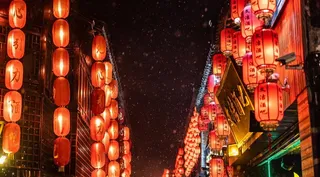 灯笼红色夜晚古风复古背景素材图片