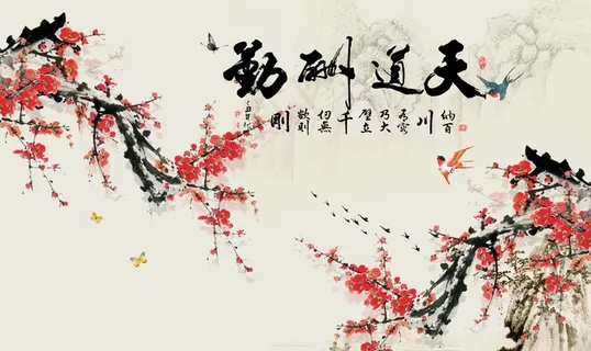 天道酬勤梅花背景墙图片 天道酬勤梅花背景墙图片