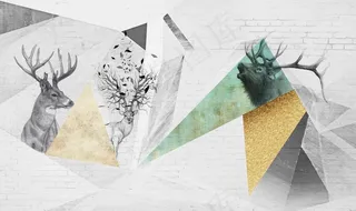 立体抽象麋鹿色块装饰画图片