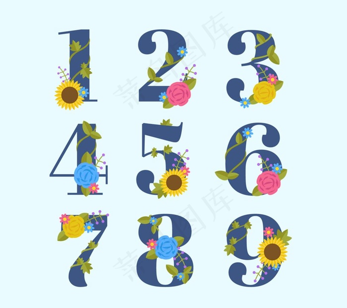 彩色花卉数字艺术字图片