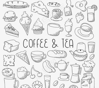 手绘咖啡与甜点食物图片