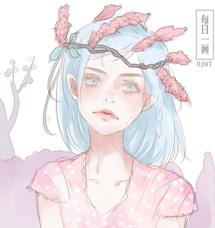 手绘清新美女水彩风格插画图片
