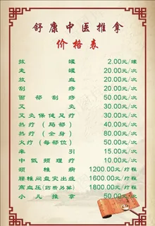 中医养生价格表展板写真图片