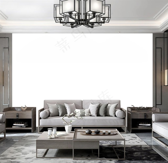 新中式背景墙纸样机图片