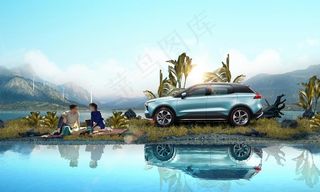 湖边汽车情侣图片