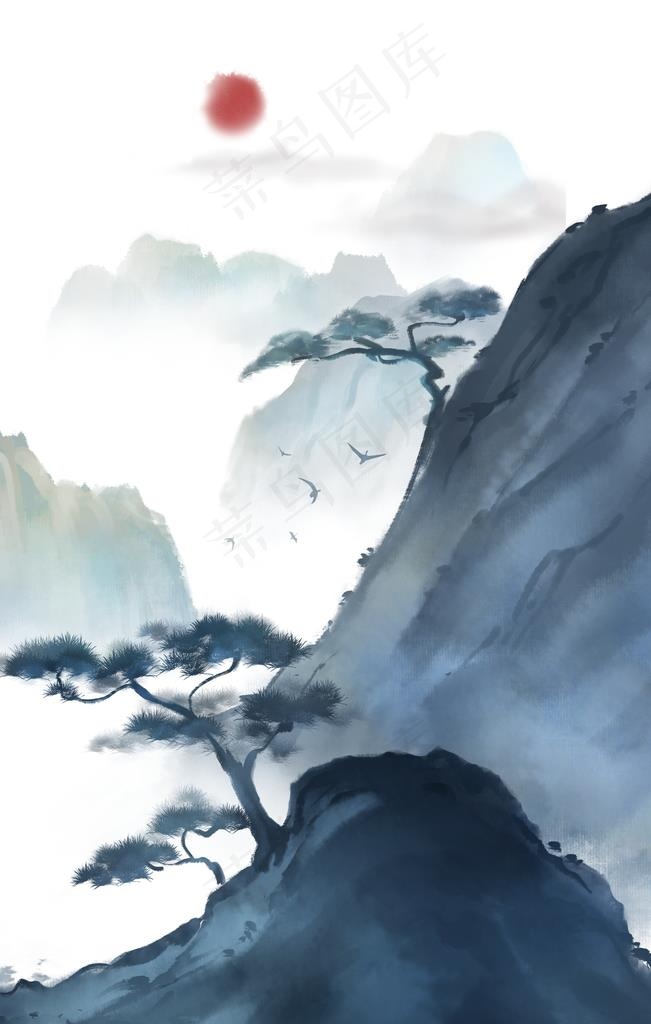 水墨山图片(3545X5315(DPI:150))psd模版下载