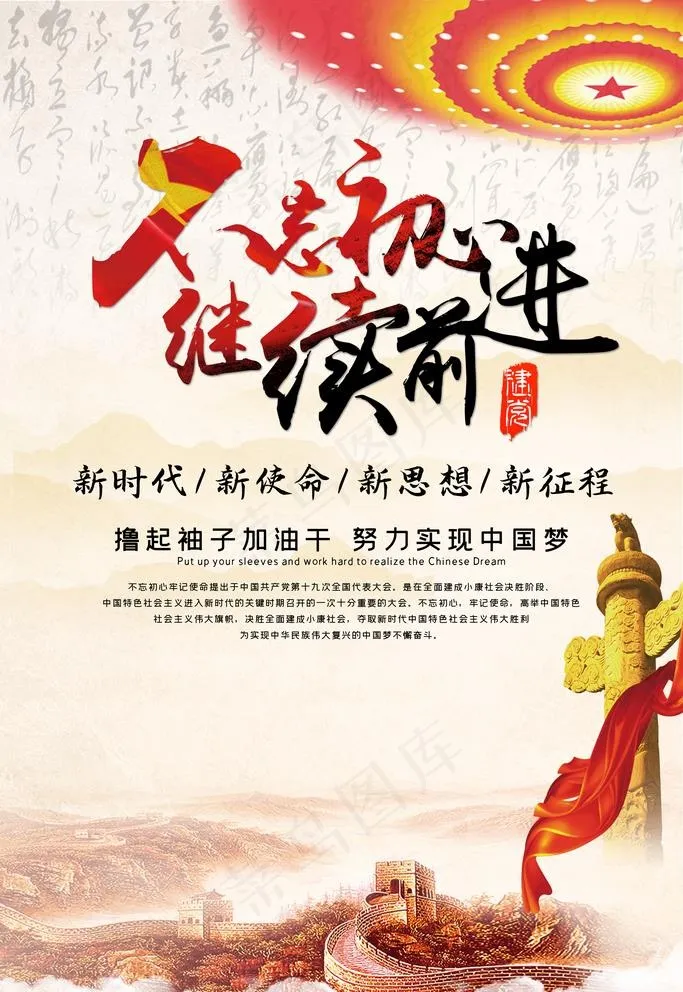 不忘初心党建大气海报图片