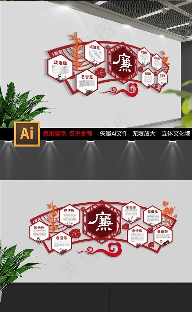 中式算好人生七笔账廉政文化墙图片ai矢量模版下载
