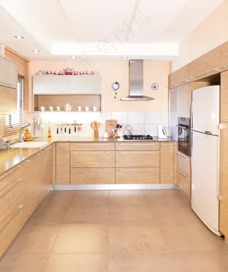 时尚简约风开放式厨房高清摄影图图片