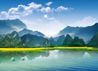 山水画风景画万里河山图片