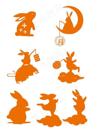 中秋节月亮兔子剪影图片