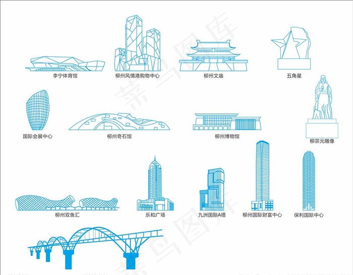 柳州元素线描图图片cdr矢量模版下载