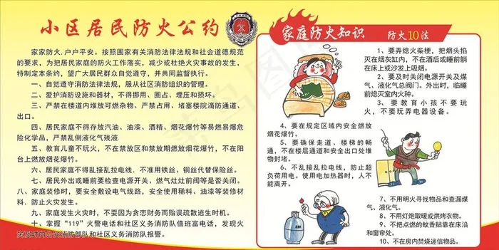 居民防火公约 小区防火公约图片cdr矢量模版下载
