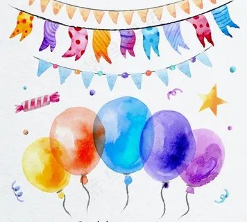水彩效果漂亮生日装饰图片