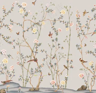 中式手绘花鸟背景图片