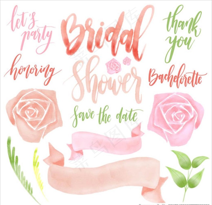 手绘水彩婚礼婚庆设计元素图片