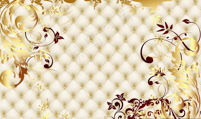 3d软包金色花纹背景图片
