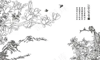 笔墨山水字画电视墙背景墙高清图片