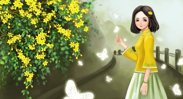 人物女性清新插画背景海报素材图片