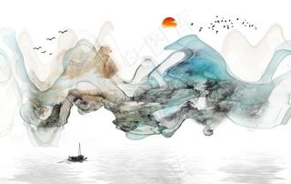 新中式简约意境山水电视背景墙图片