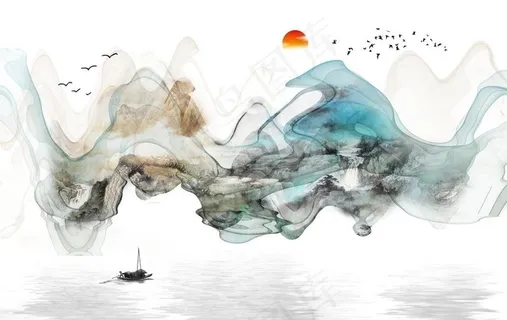 新中式简约意境山水电视背景墙图片 新中式简约意境山水电视背景墙图片