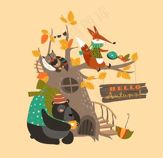 北欧森系动物插画图片